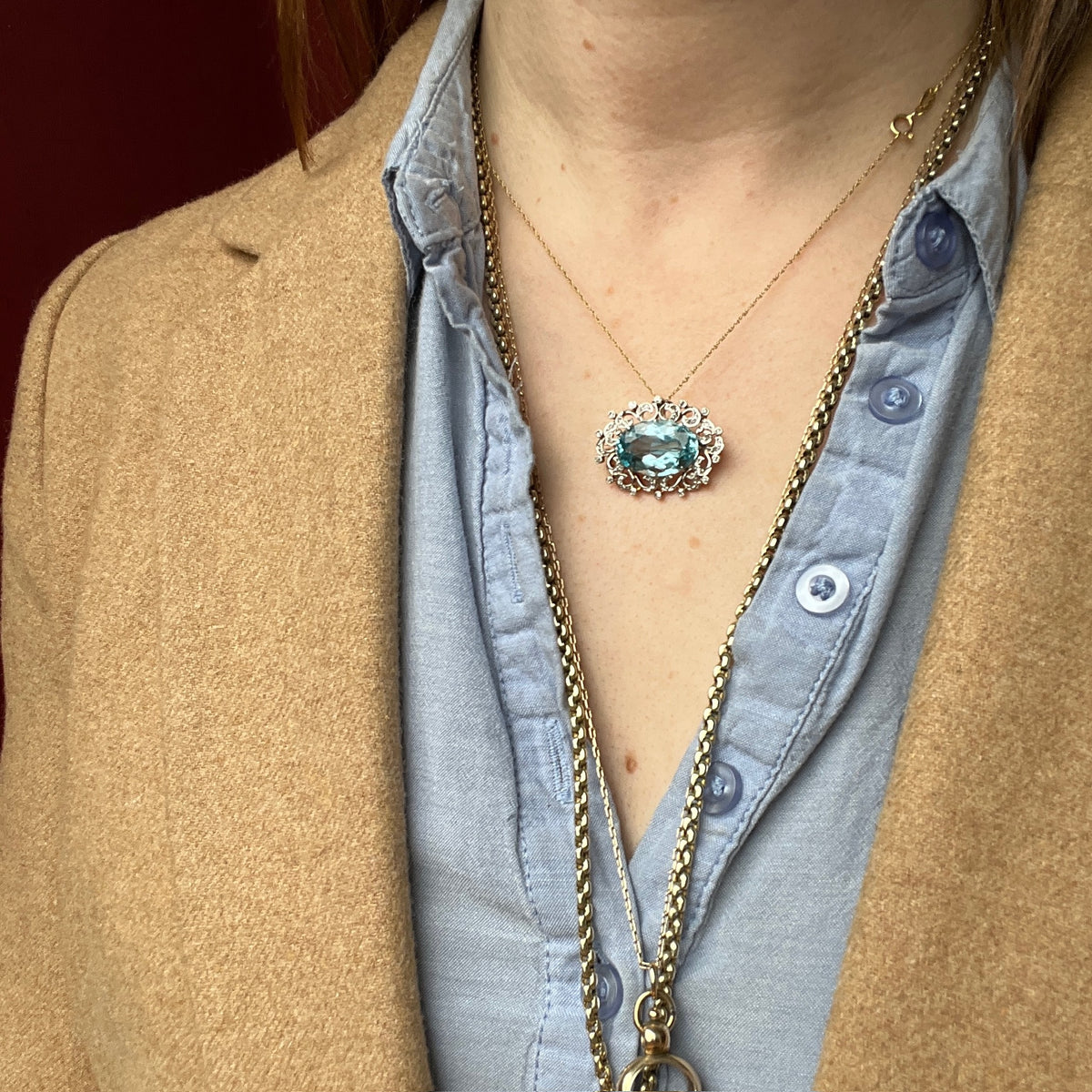 Captivating Belle Epoch Aquamarine & Diamond Brooch
