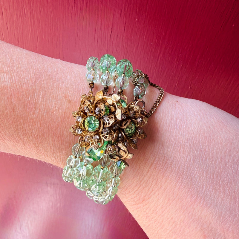 Pale Green Bead Bracelet with Floral Clasp by DeMario