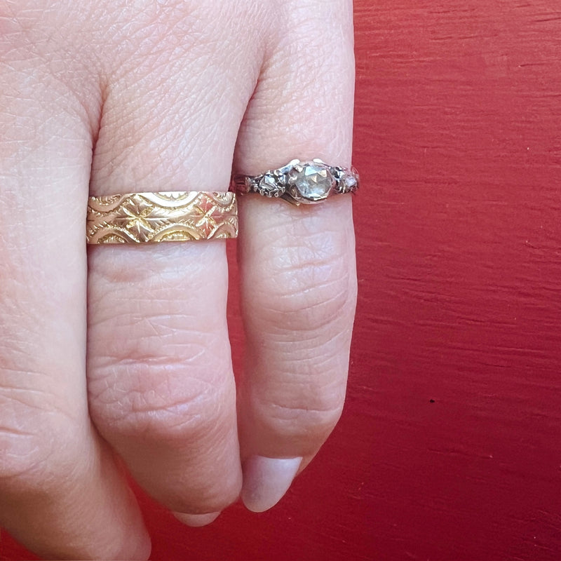 18th Century Rose Cut Diamond Ring in Silver & Gold