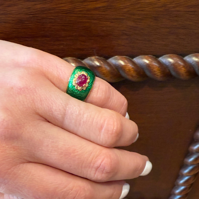 Delicious 18k Enameled Bombé with Ruby