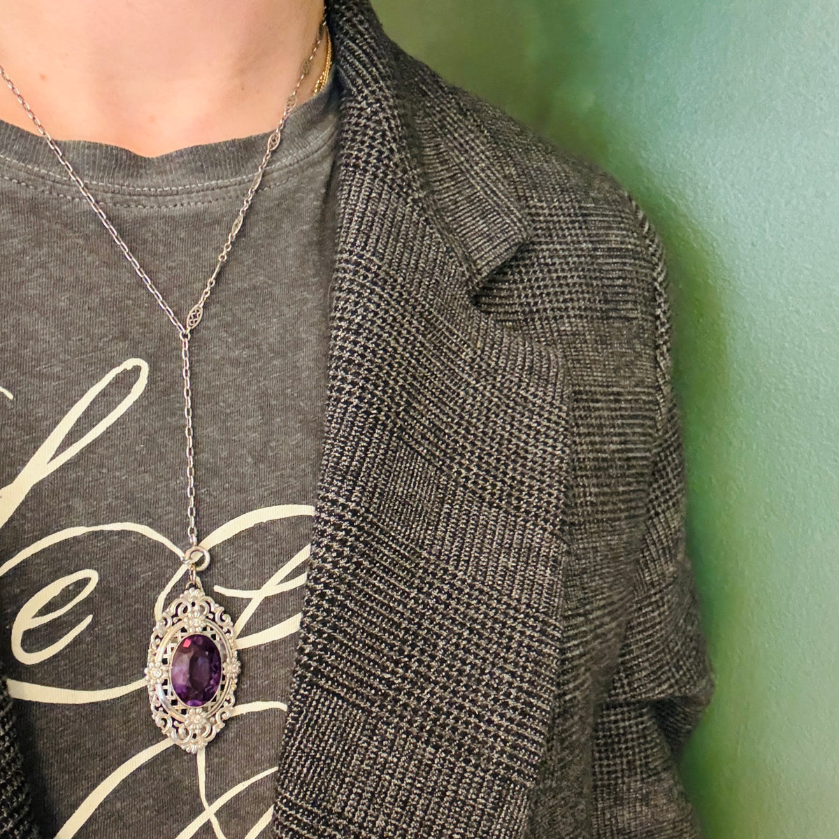 Brilliant Amethyst in Exuberant 14k White Gold Brooch