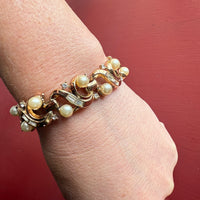 Glittering Baguette & Glossy Pearl Costume Bracelet by Trifari