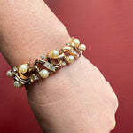 Glittering Baguette & Glossy Pearl Costume Bracelet by Trifari