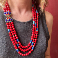 Cherry Red, Blue & Faux Turquoise Beads by deLillo