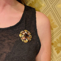 Mid Century Root Beer & AB Crystal Brooch