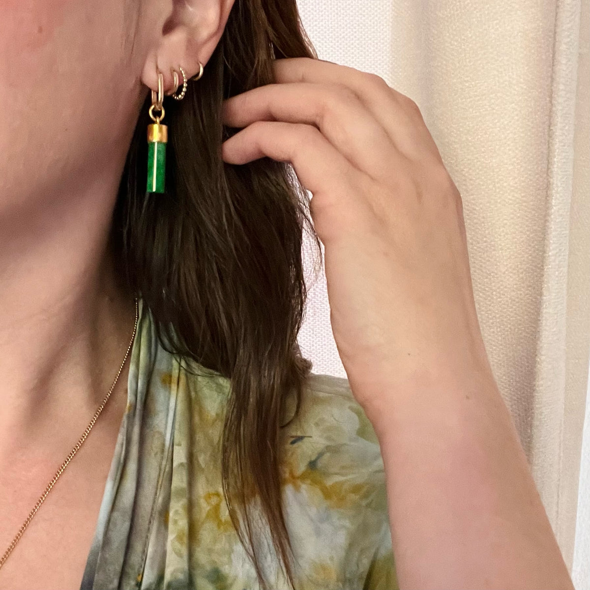 Jade Pillar Charm with Engraved 22k Gold Cap