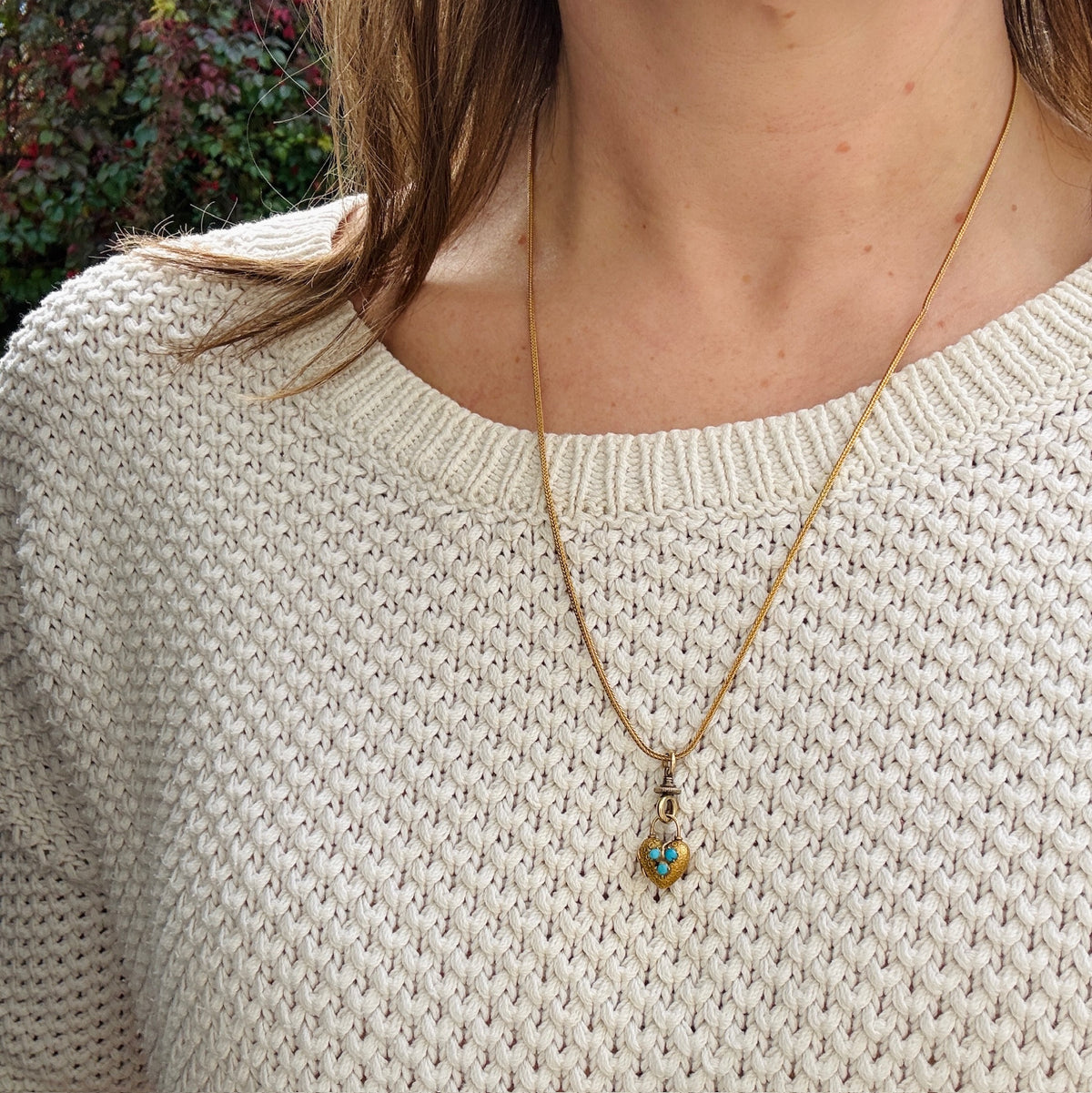 Gold & Turquoise Heart Locket Necklace by Ancient Influences