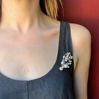 Ethereal Silver & Gray Pearl Brooch by Meijis