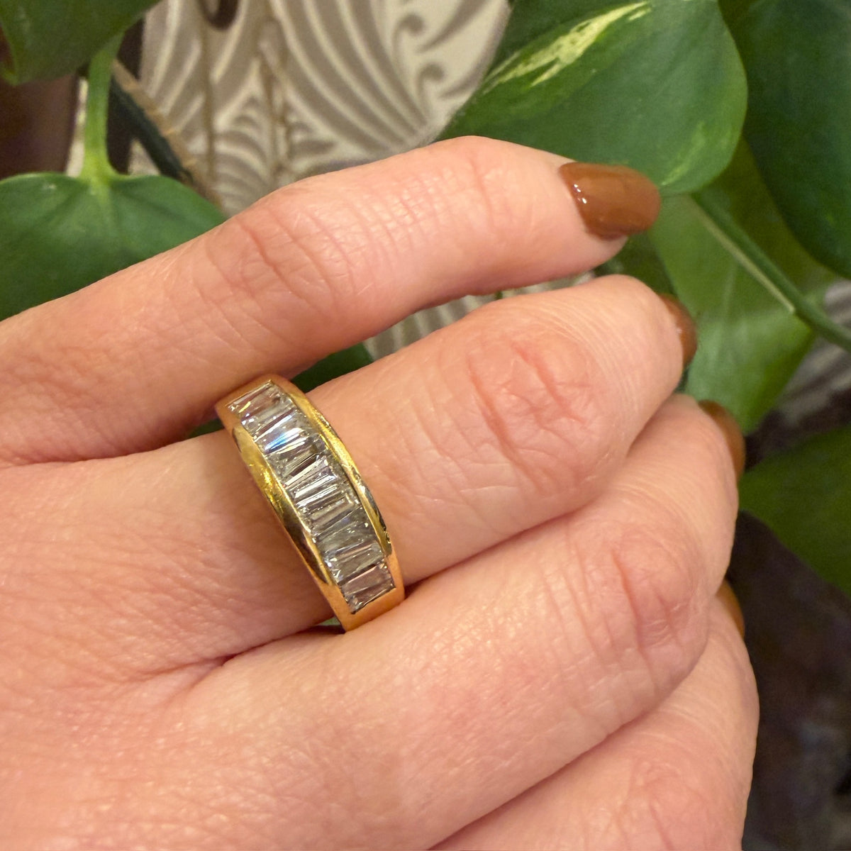 Tapered Baguette Diamonds in Heavy 18k Gold Band