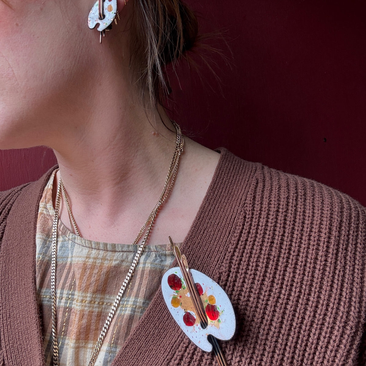 Matisse Renoir Artist's Palette Brooch & Earring Set