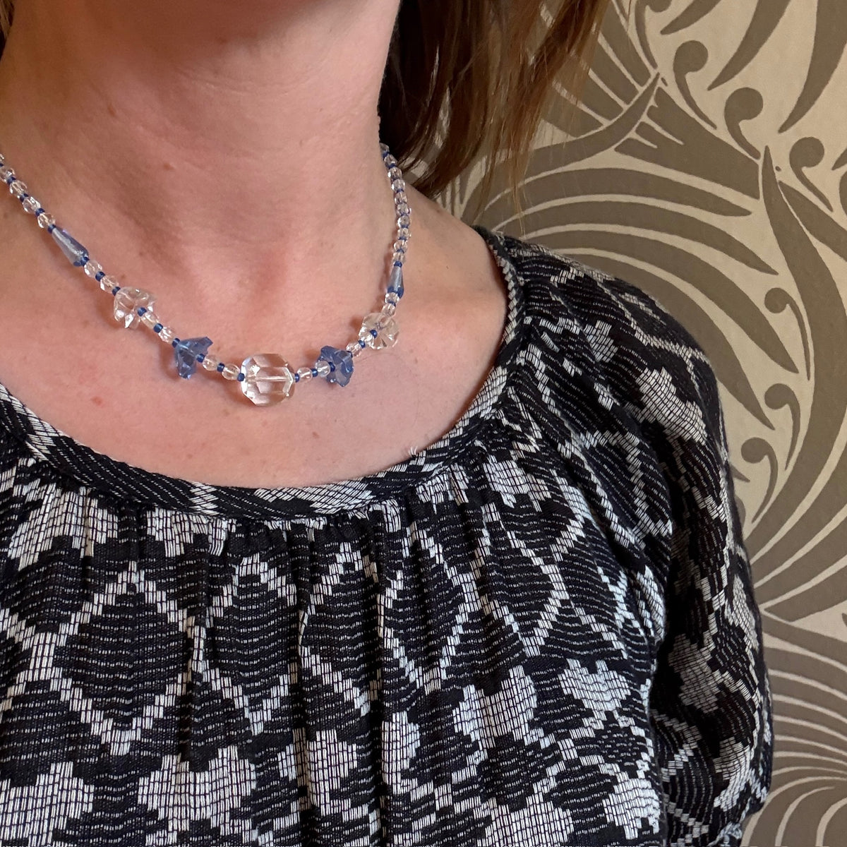Art Deco Blue & White English Glass Beads