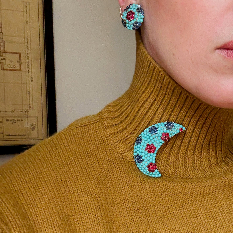 Victorian-Inspired Faux Turquoise & Rhinestone Trifari Earrings
