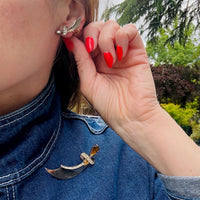 Swashbuckling Silver Scimitar Brooch & Earring Set