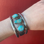 Substantial Three Turquoise Silver Cuff Bracelet