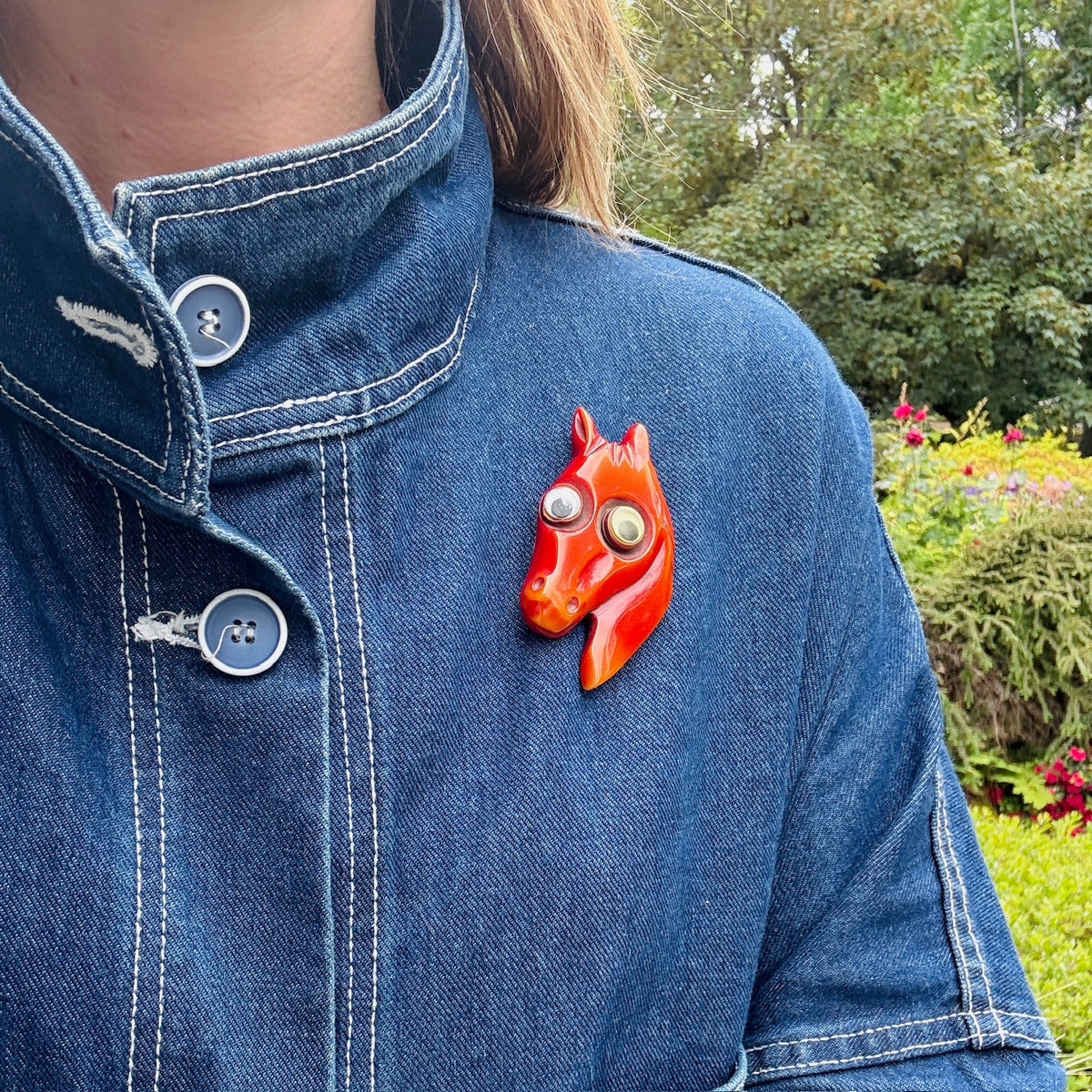 Spooky Googly Eye Bakelite Horse Head Brooch