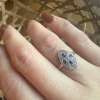 Sapphire & Diamond English Navette Ring