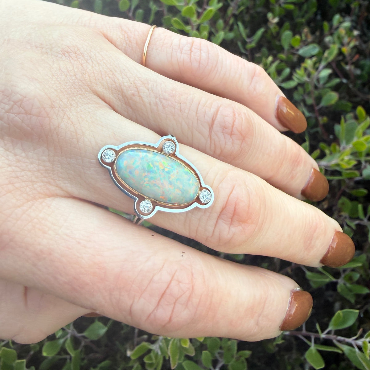 Ethereal Opal in Platinum & 15ct Gold Ring