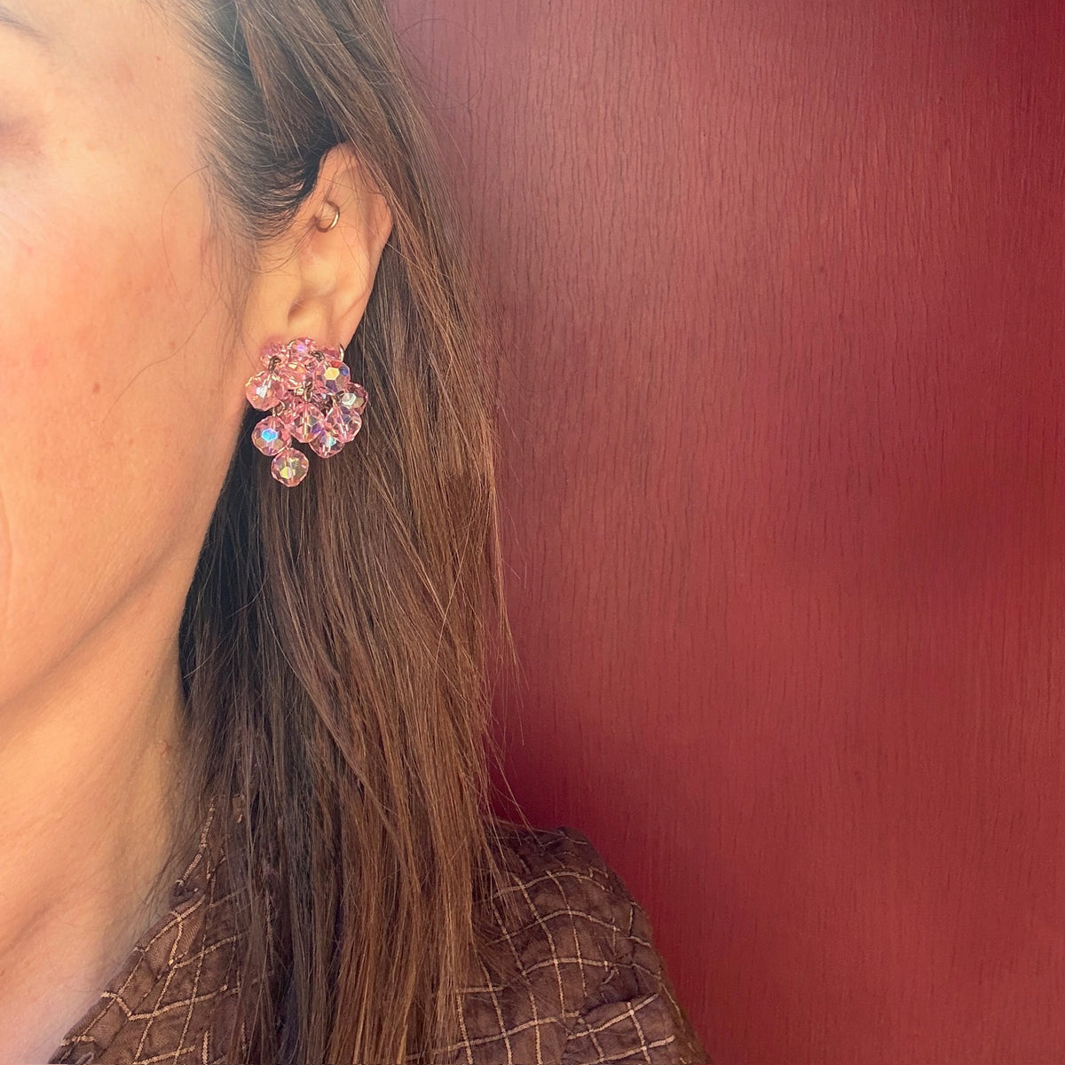Pretty Pink Bead Cluster Earrings by Laguna