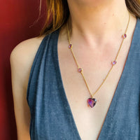 Faceted Amethyst Heart on Amethyst-Studded 18k Chain