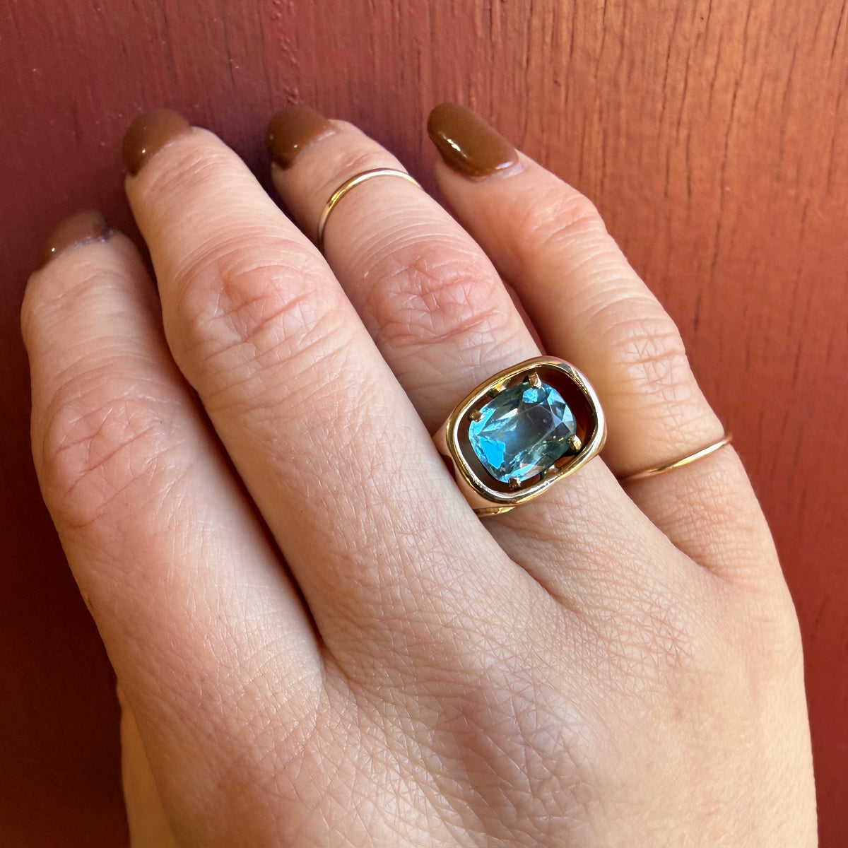 Arts & Crafts Ginkgo Motif Aquamarine Ring