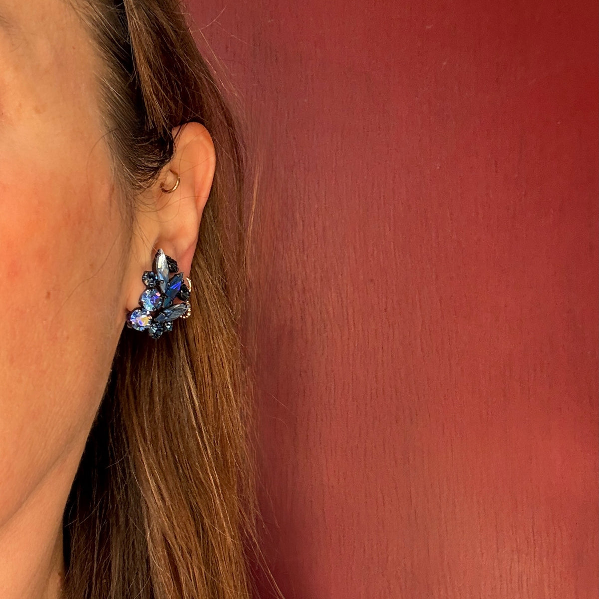 Electric Blue Rhinestone Earrings by Sherman