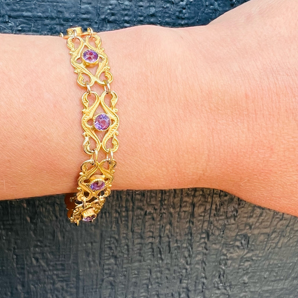 Romantic Amethyst & Gold Art Nouveau Bracelet