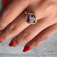 Unique Hand Cut Amethyst in Gold Filigree Ring