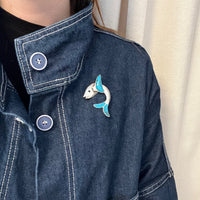 Slippery Silver Flying Fish Brooch with Turquoise Fins