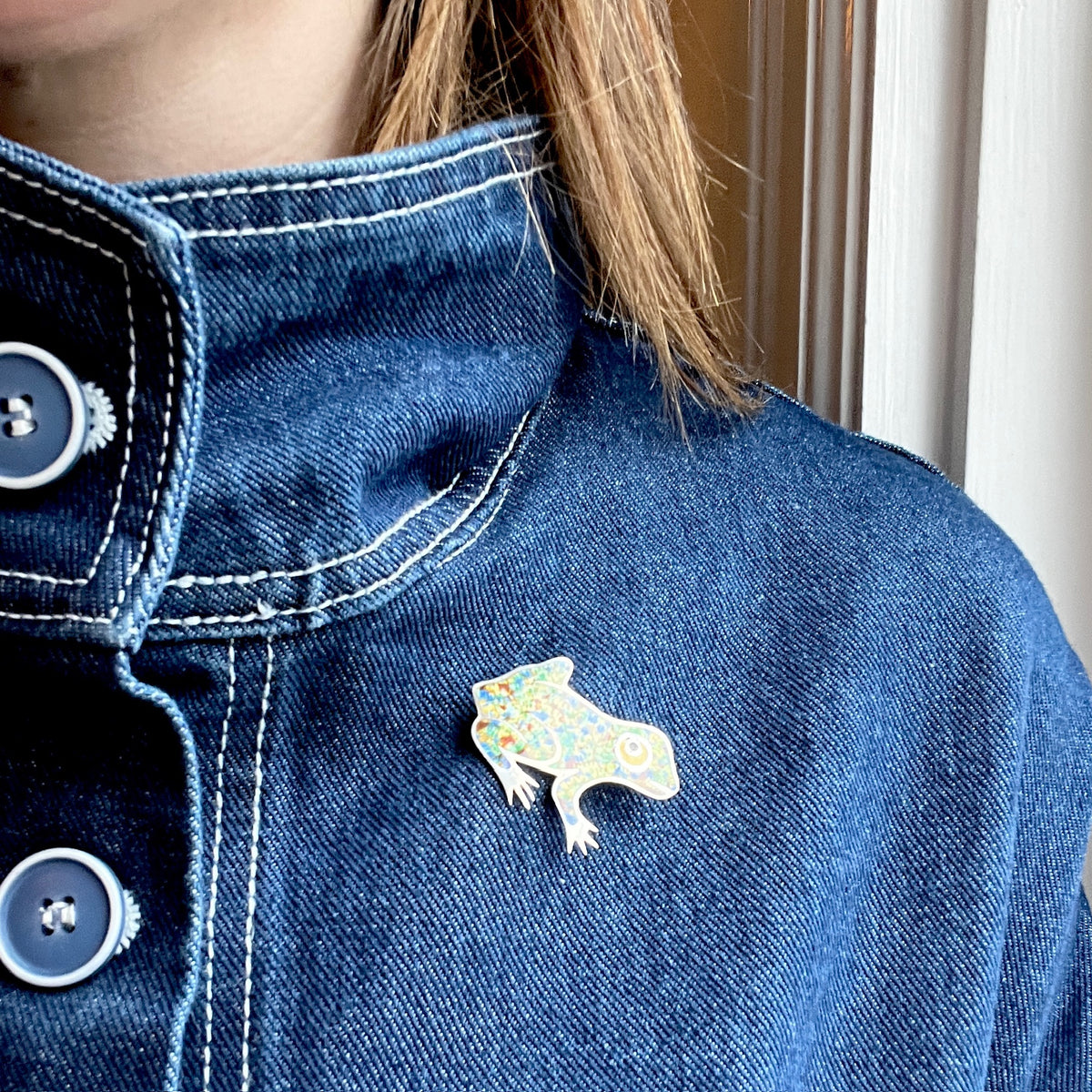 Colorful Enamel & Sterling Silver Frog Brooch