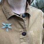 Dragonfly Brooch with Turquoise & Rocker Designs