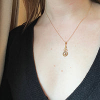 Dainty Engraved Oak Leaves Gold & Diamond Lavalier