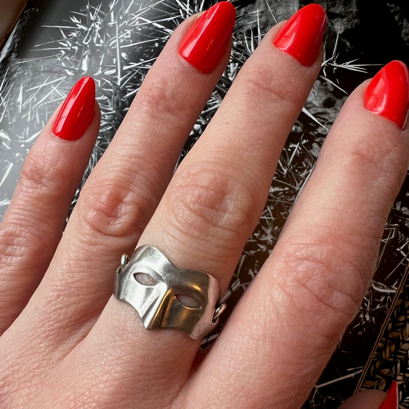 Sterling Silver Colombina Carnival Mask Ring
