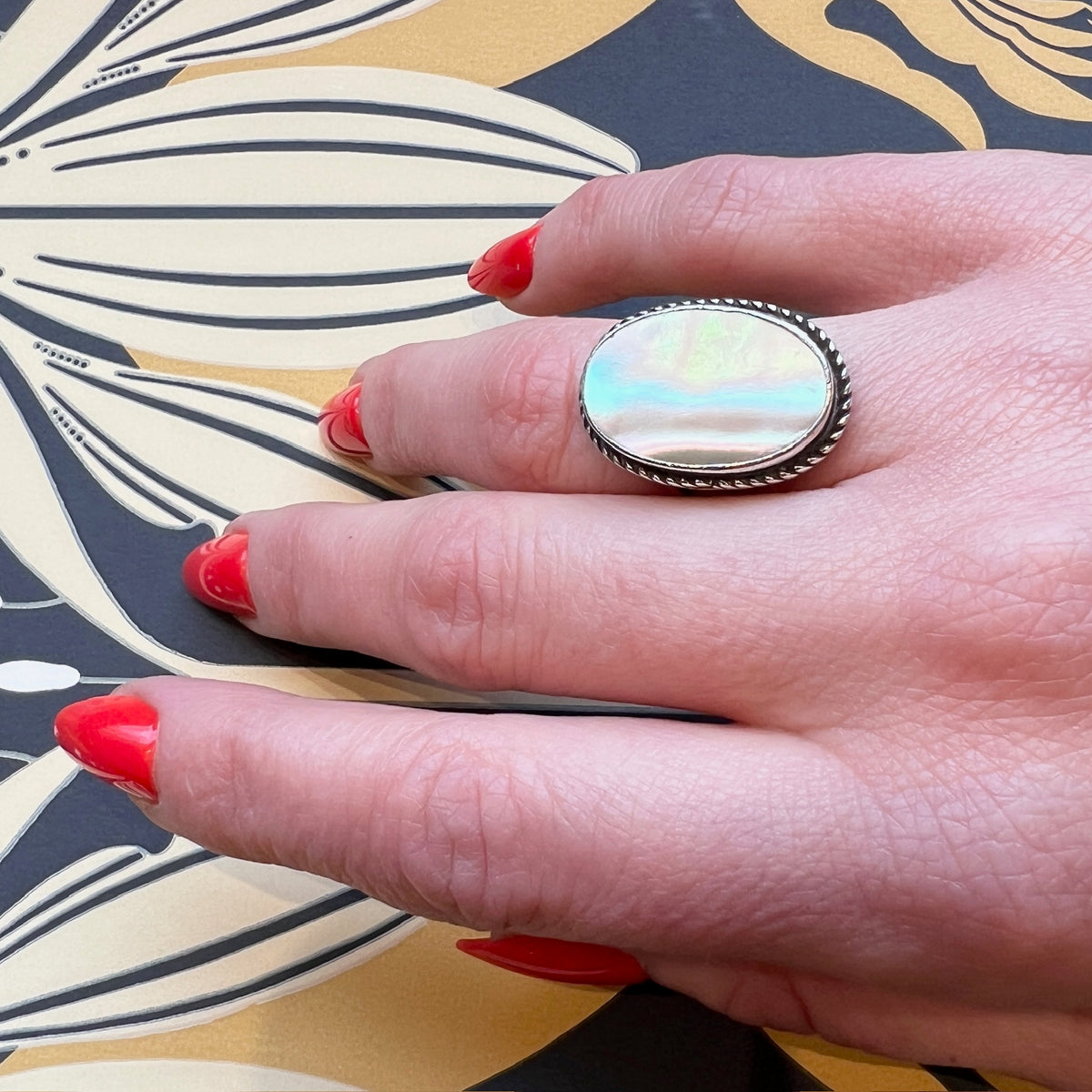 Satiny Mother of Pearl in Sterling Silver Ring