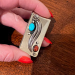 Handmade Sterling Money Clip with Coral & Turquoise