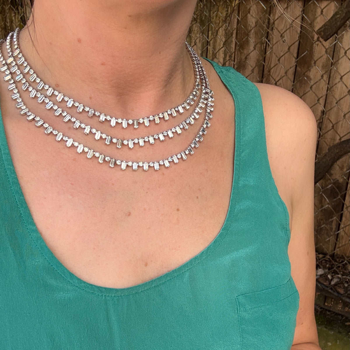 Mid Century Three Strand Rhinestone Necklace by Kramer