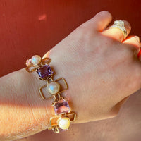 Fantastic 1960s Gold Amethyst and Pearl Bracelet