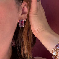 Chunky Gold Mid Mod Amethyst Earrings