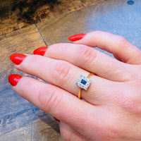 Sapphire & Diamonds in Two-Tone Picture Frame Ring