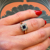 Sweet Sapphire & Diamond Square Picture Frame Ring