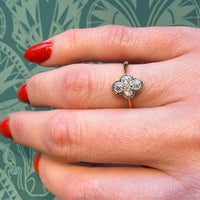 Elevated English Diamond Quatrefoil Ring