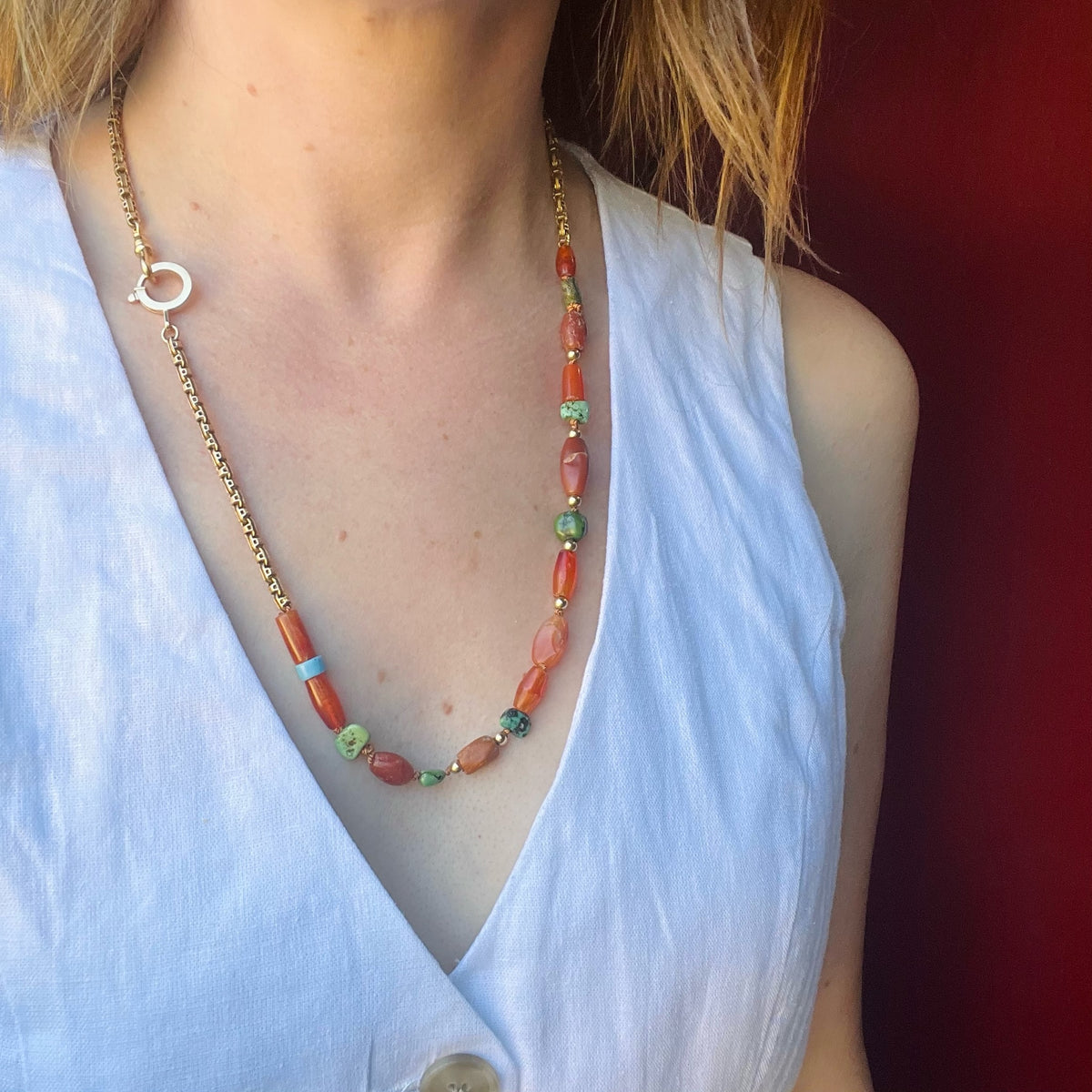 Colorful Ancient Beads & Fancy Chain Necklace by Ancient Influences