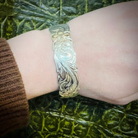 Wide .70" Sterling Bangle with Hawaiian Pua Kala Flowers