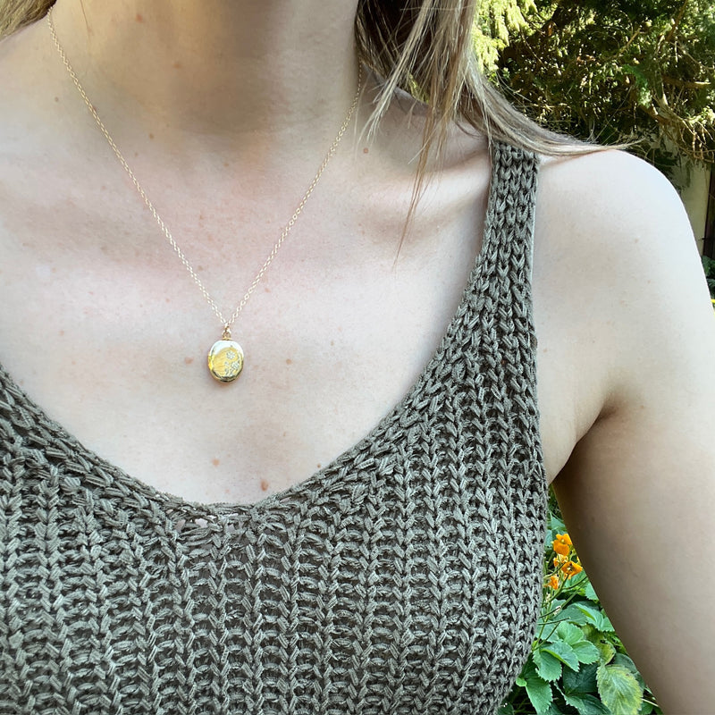 Wee Flower Engraved Vermeil Oval Locket