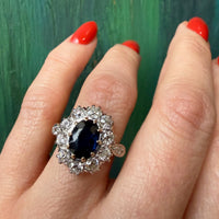 Commanding Sapphire & Diamond Halo Ring