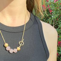 Rose Quartz & Matte Gold Bead Necklace by Ancient Influences
