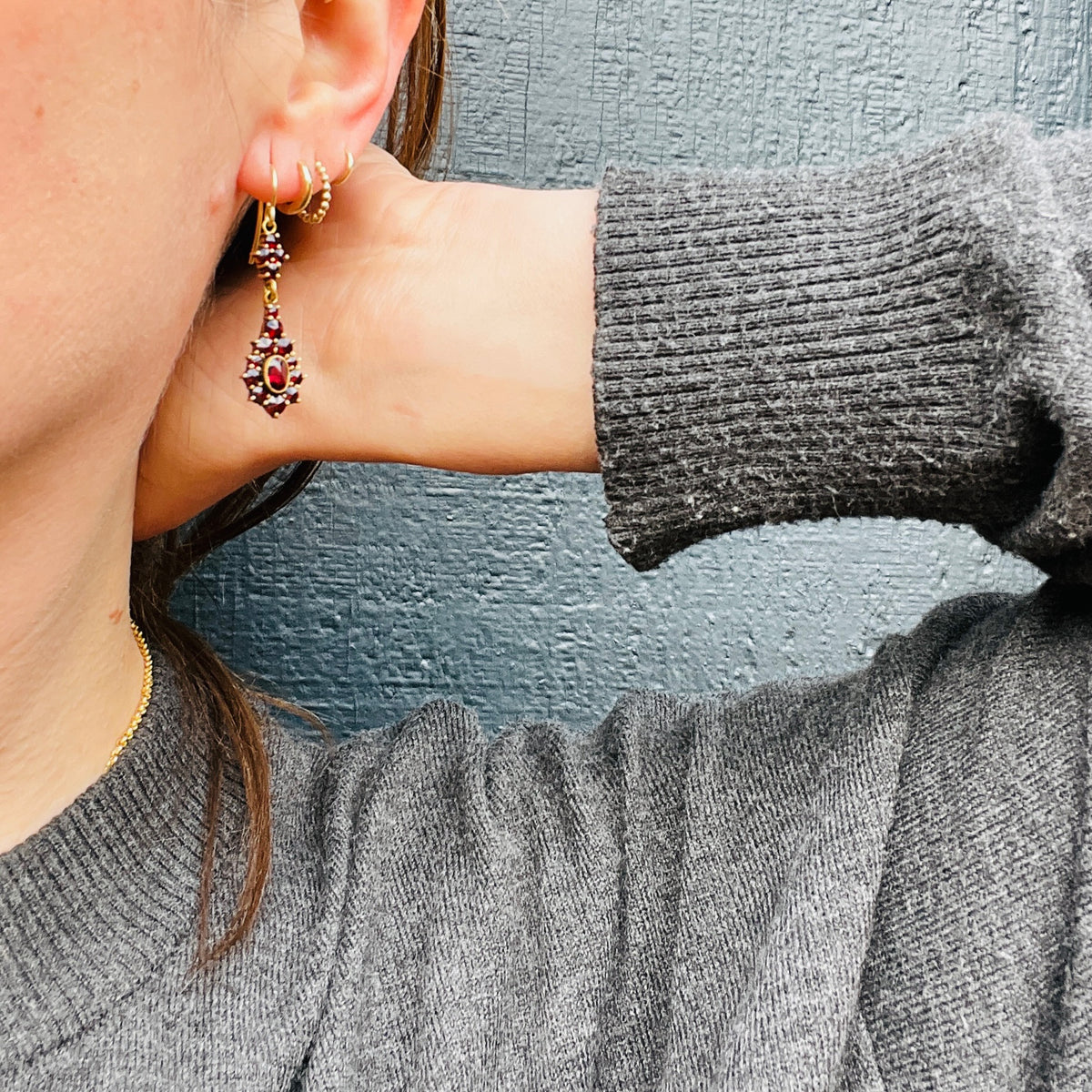 1930s Garnet Cluster Drop Earrings