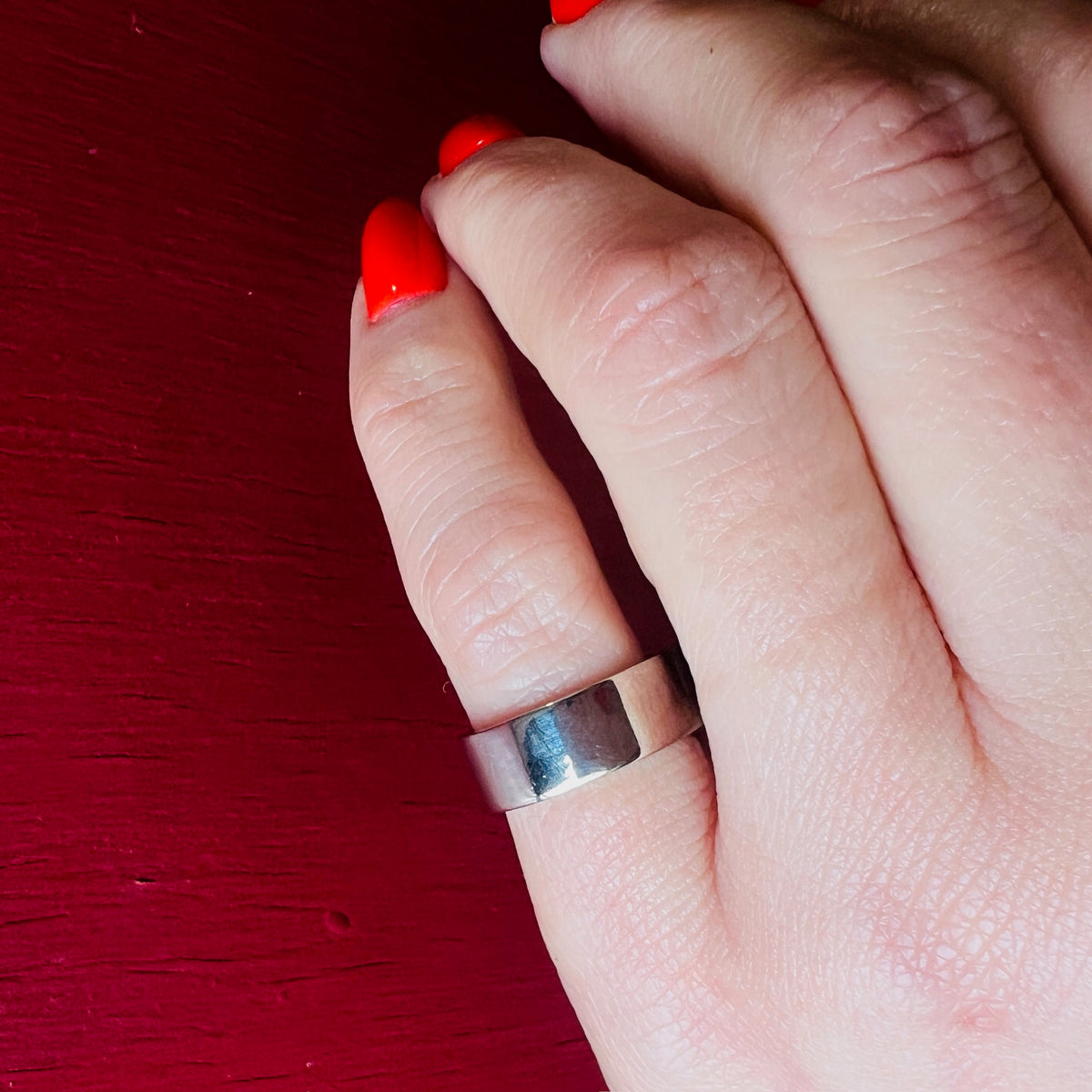 Vintage 14k White Gold Flat Wedding Band