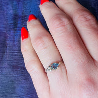 Jaunty Pear Cut Sapphire & Diamonds in White Gold Ring