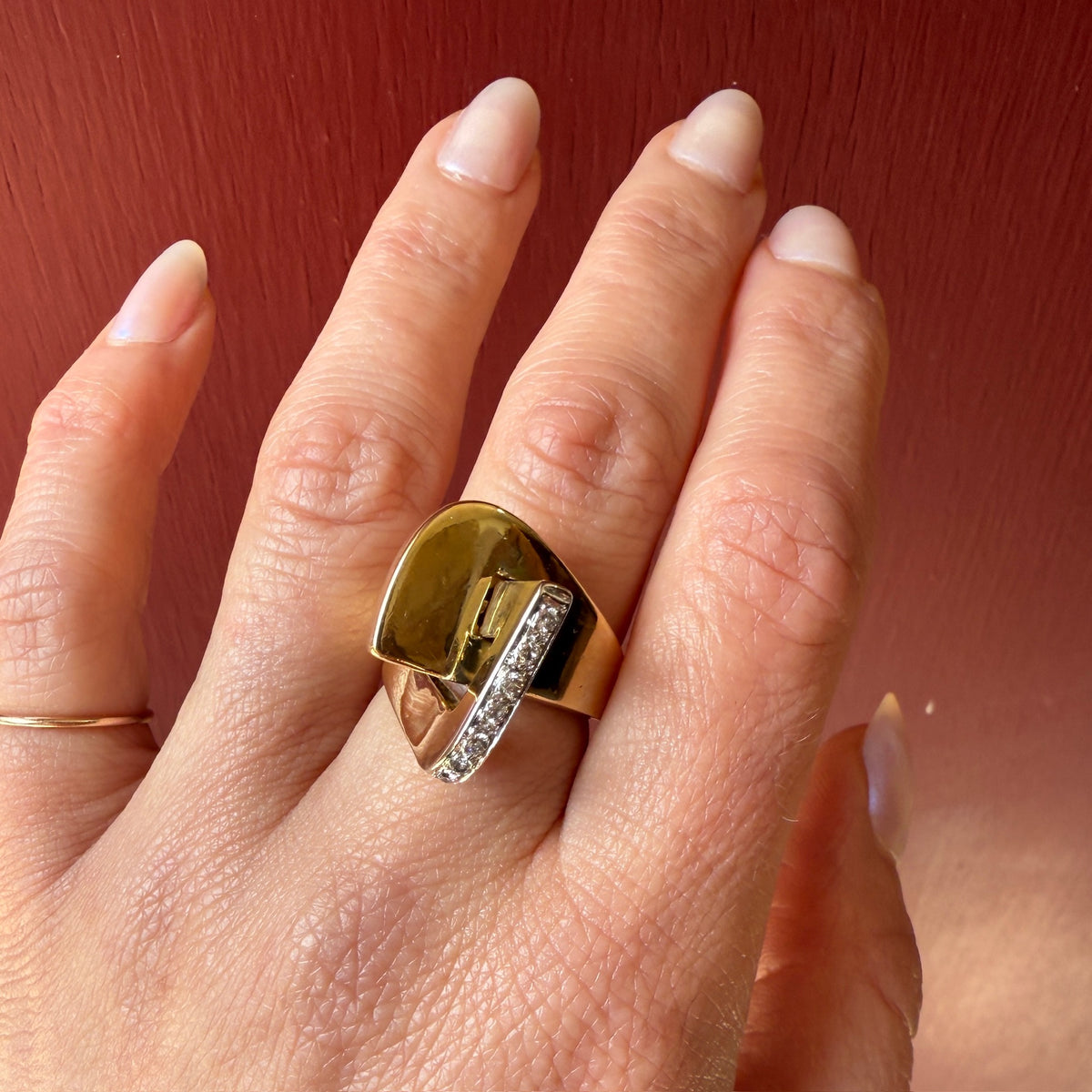 Sculptural Mid Mod 18k & Diamond Statement Ring