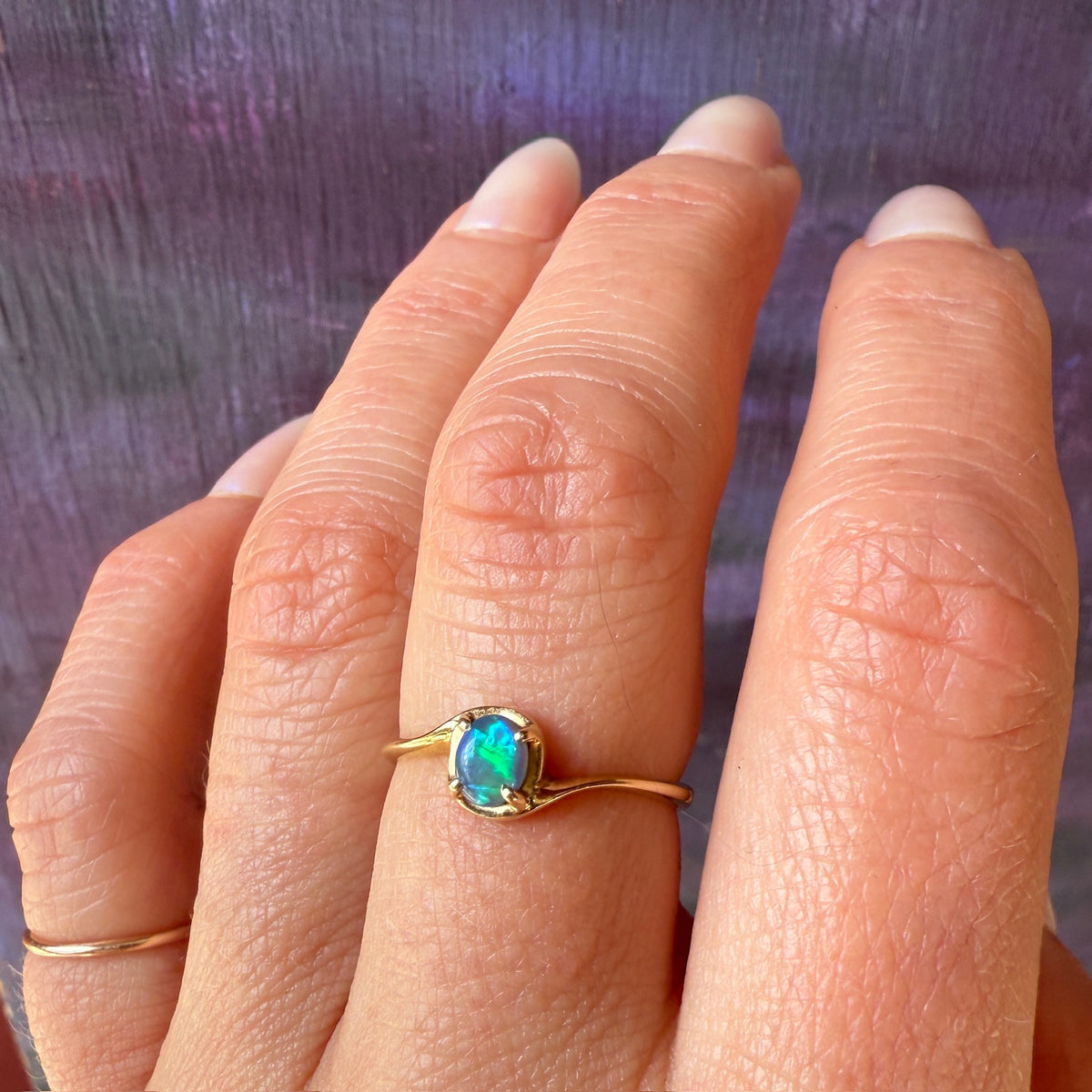 Vibrant Opal in Dainty 14k Gold Bypass Ring